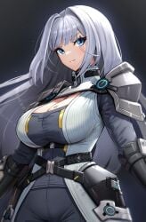 1girls absurd_res armor armwear bangs big_breasts blue_eyes breast_tattoo breasts cleavage elbow_gloves ethel_(xenoblade) female female_only gloves gonzarez grey_clothing grey_jacket grey_topwear highres hourglass_figure jacket large_breasts long_hair long_sleeves massive_breasts nintendo shoulder_pads silver_hair solo solo_female tattoo thick_thighs thighs upper_body very_long_hair xenoblade_(series) xenoblade_chronicles_3