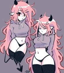 1girls 2022 :< arms_behind_back black_eyes black_panties closed_eyes cute demon_girl demon_horns demon_tail ear_piercing freckles hoodie horns june_(megrocks) long_hair looking_at_viewer megrocks mob_face multiple_poses navel no_pants original original_character panties piercing pink_hair pointy_ears pout standing succubus succubus_horns succubus_tail tail thighhighs very_long_hair