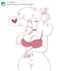 1girls artist_request big_breasts bottomless bra breasts cartoon_network cleavage female heart ms._leading pubic_hair solo speech_bubble stewsspicyblog the_marvelous_misadventures_of_flapjack underwear