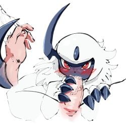 1boy absol absurd_res aka_leopard blush disembodied_hand disembodied_penis duo fellatio feral feral_penetrated generation_3_pokemon genitals hi_res human human_on_feral human_on_pokemon human_penetrating human_penetrating_feral interspecies looking_at_viewer male male_penetrating mammal nintendo oral oral_penetration oral_sex penetration penis pokémon_(species) pokemon pokemon_(species) pokephilia red_eyes sex simple_background video_games white_background white_body