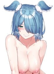 1girls bare_breasts bare_shoulders belly_button big_breasts blue_hair breasts breath_cloud completely_naked completely_nude completely_nude_female covered_eye elira_pendora hair_covering_eye hair_over_one_eye hair_wings head_wings looking_at_viewer mole mole_under_armpits naked naranilia navel nijisanji nijisanji_en nipples nude nude_female one_eye_covered one_eye_obstructed short_hair smiling smiling_at_viewer solo solo_female solo_focus sweat sweatdrop upper_body virtual_youtuber white_background