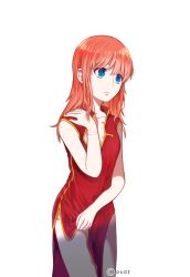 after_sex bite_mark bite_marks blue_eyes china_dress chinese_clothes dress_lift duoj female female_only gintama hair_down hickey hickey_marks kagura_(gintama) long_hair orange_hair pale-skinned_female pale_skin side_slit sleeveless solo unbuttoned