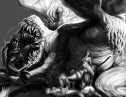 absurd_res alcina_dimitrescu cum cum_on_body dragon dragon_form gothicgalaxies_(artist) monochrome monster monster_cock monster_girl resident_evil resident_evil_8:_village size_difference