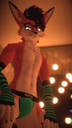 3d anthro anthro_only arm_warmers black_hair black_markings canid canine fox fur furry furry_only jockstrap junowo light_belly male male_only orange_fur orange_hair rexouium stockings tagme twitter url vr_media vrchat vrchat_avatar warmers white_belly