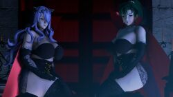 2girls 3d alternate_costume camilla_(fire_emblem) fire_emblem fire_emblem:_the_blazing_blade fire_emblem_fates gunchapred halloween halloween_costume lyn_(fire_emblem) nintendo reds_light_district source_filmmaker vampire