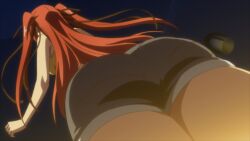 1girls anime_screencap ass black_ribbon blue_shorts braid breasts clothing demon_girl denim denim_shorts female large_breasts long_hair naruse_mio production_ims red_hair ribbon screencap screenshot shinmai_maou_no_testament short_shorts shorts tank_top tied_hair twintails