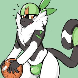 3lewdsam anthro ball basketball_(ball) black_body black_fur bulge clothing fur generation_7_pokemon male male_only mammal nintendo passimian pokémon_(species) pokemon pokemon_(species) solo thong underwear video_games white_body white_fur