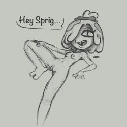 amphibia disney disney_channel hair_over_one_eye maddie_flour monochrome open_mouth pussy short_hair sketch small_breasts smooth_skin spread_legs webbed_hands zimaja_(artist)