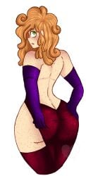 blush clothed clothing dress fair_skin femboy freckles ginger ginger_hair glitter_peach(artist) green_eyes hands_on_ass huge_ass jessica_rabbit_(cosplay) looking_back male male_only oc orange_hair original_character pinup shiny_clothes tight_clothing tight_fit