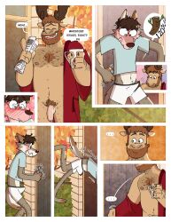 2boys anthro antlers beard beverage body_hair bulge canine capreoline cervid chest_hair clothed clothing coffee coffee_mug comic embarrassed embarrassed_nude_male erection erection_under_clothing facial_hair flaccid_penis foreskin gay genitals hi_res humanoid_penis intact leo_(nardodraws) male male_nipples male_only male_pubic_hair mammal masculine mature_male moose morning_wood mostly_nude nardodraws newspaper overweight overweight_male penis robe robe_only smooth_penis tom_(nardodraws) toony uncut unretracted_foreskin wardrobe_malfunction wolf