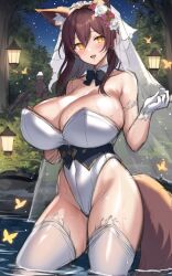 1girls ai_generated big_breasts bride_gown bride_veil curvy_female curvy_figure female female_only fox_tail high_resolution latex leotard looking_at_viewer milf nai_diffusion original original_character solo stable_diffusion thighhighs voluptuous_female