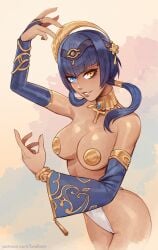 blue_hair brellom cameltoe candace_(genshin_impact) collar female female_only genshin_impact looking_at_viewer medium_breasts pasties pose revealing_clothes skimpy_clothes