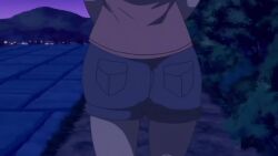 1girls animated ass ass_focus big_ass bubble_butt close-up dat_ass denim denim_shorts female female_only highres isshoni_h_shiyo legs natsukawa_hina shirt shorts solo sound thighs video walking