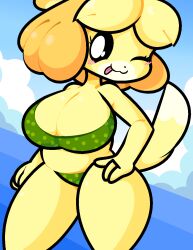 animal_crossing bikini breasts cleavage ekkokenight isabelle_(animal_crossing) nintendo source_request thick_thighs thighs year_request