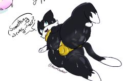 anthro ass atlus balls belly big_butt big_tummy bodily_fluids chubby_male felid feline genitals low_res male male_only mammal megami_tensei megami_tensei_persona mlemgoober morgana_(persona) persona_5 slightly_chubby solo steam sweat sweatdrop sweaty_balls sweaty_belly sweaty_butt sweaty_genitalia sweaty_legs sweaty_thighs teasing video_games