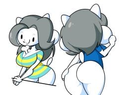 :3 anthro ass big_ass big_breasts blush bottomless breasts chibi clothed clothing ekkokenight female female_only fur furry furry_only hi_res rear_view solo_female tagme tail temmie_(undertale) topwear undertale undertale_(series)