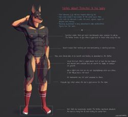 absurd_res anthro athletic athletic_male blush canid canine canis clothing dobermann domestic_dog flaccid footwear footwear_only foreskin genitals hand_behind_head hi_res humanoid_genitalia humanoid_penis long_foreskin looking_at_viewer male mammal mostly_nude multicolored_body nipples penis pinscher praxton_(wolftea42) shy simple_background socks socks_only solo standing two_tone_body wolftea42