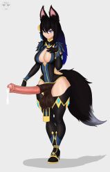 1futa animal_ears animal_genitalia animal_genitalia_on_humanoid balls big_penis black_hair blue_eyes bottomless breasts cleavage clothed clothing commission cum cum_drip dickgirl erection fox_ears fox_girl fox_tail full_body futa_only futanari glasc heels horse_penis horsecock horsecock_futanari horsecock_on_humanoid huge_balls huge_cock huge_penis humanoid kemonomimi large_penis light-skinned_futanari light_skin long_hair long_penis mostly_clothed original original_characters penis solo solo_futa standing testicles thick_thighs thighhighs thighs wide_hips