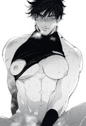 1boy battle_tendency blush gay joestar_birthmark jojo's_bizarre_adventure joseph_joestar male male_nipples male_only muscular_male offscreen_sex yaoi