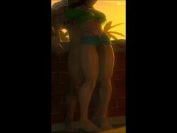 1boy 1girls 3d animated athletic_female barefoot clothed_female_nude_male human interracial latina laura_matsuda light-skinned_male meklab mklr-sfm partially_clothed penis red_toenails short_shorts sound street_fighter thigh_sex underboob video