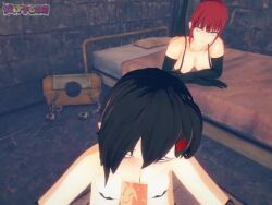 3d animated black_hair blowjob chainsaw_man fellatio higashiyama_kobeni makima_(chainsaw_man) male_pov mitygon nipple_pasties no_sound pov red_hair sloppy_blowjob_devil video