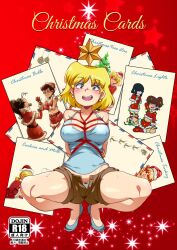 1girls arms_behind_back bangs big_breasts bondage christmas clothing doujin_cover family female female_only full_body jcm2 legs light-skinned_female light_skin lori_loud restrained rope_bondage shibari short_bangs short_hair shorts solo squatting the_loud_house yellow_hair