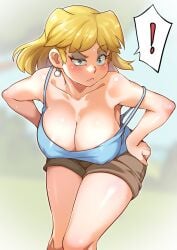 ! 1girls blonde_hair blush breasts cleavage cowboy_shot female full_body fully_clothed girl human jcm2 large_breasts light-skinned_female light_skin looking_at_viewer lori_loud nickelodeon short_hair shorts solo straight_hair tank_top the_loud_house