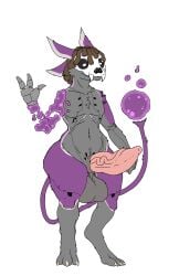 absurd_res avali balls bone brown_hair cybernetics digitigrade genitals grey_body hair hi_res kess_maida machine male original original_character penis pose prosthetic prosthetic_limb purple_body purple_goo quidhansed skull skull_head slime solo vein veiny_penis