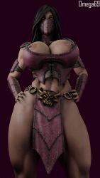 3d big_breasts breast curvy_female curvy_figure hands_on_hips huge_breasts looking_at_viewer looking_down mask mileena mortal_kombat mortal_kombat_x omega69 solo thick_thighs