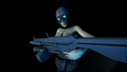 16:9 3d 3d_(artwork) ar2 clothed clothing combine combine_soldier female garry's_mod half-life half-life_2 helmet holding holding_object holding_weapon human pants partially_clothed rifle soldier topless transhuman unknown_artist valve weapon