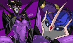 2girls airachnid arcee arcee_(prime) blue_eyes boobs breasts female female_only grey_lips grey_tongue lesbian lesbian_sex licking_pussy medium_breasts multiple_girls nipples oral phantomas(artist) pink_eyes purple_body purple_lipstick purple_nipples pussy pussy_licking robot robot_girl robot_humanoid smile tits tongue transformers transformers_prime vagina yuri