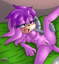 1girls angelofhapiness anthro bladetigerx breasts female half-closed_eyes julie-su open_mouth pussy pussy_juice saliva solo sonic_(series) sonic_the_hedgehog_(archie) spread_legs wet_pussy