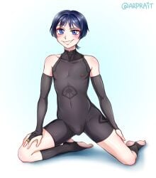 1boy arprait blush bodysuit femboy genshin_impact male_focus male_nipples male_only scaramouche_(genshin_impact) solo