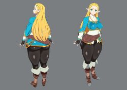 1girls alternate_breast_size alternate_version_available ass back back_view backboob big_ass big_breasts black_pants blonde_hair blue_eyes blue_shirt bottomwear breasts breath_of_the_wild clothing female female_only footwear front_view full_body hair huge_ass ika_daishogun legs long_hair pants pointy_ears princess_zelda shirt smile solo solo_female the_legend_of_zelda thick_thighs thighs topwear zelda_(breath_of_the_wild)