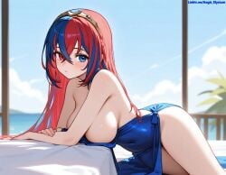 1girls aegis_elysium ai_art ai_generated alear_(fire_emblem) alear_(fire_emblem)_(female) arms_behind_back beach big_breasts blue_eyes blue_hair blush blushing_at_viewer breasts cleavage dress female female_focus fire_emblem fire_emblem_engage gem gloves hair_ornament headpiece highres huge_breasts jewelry large_breasts long_hair looking_at_viewer lying multicolored_bikini multicolored_bra multicolored_eyes multicolored_hair navel nintendo ocean outdoors panties party party_dress red_bikini red_bra red_eyes red_hair room sea seaside shy sitting sitting_on_bed smile solo solo_focus thick thick_breasts thick_thighs thighhighs thighs tiara undressing very_long_hair wall wall_(structure) water watermark window windows