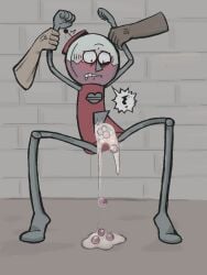 after_gangbang benson benson_dunwoody cum_filled gumball_machine gumballs humiliation intersex pinned_arms regular_show spread_legs
