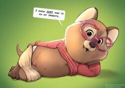 3_toes absurd_res anthro blush bottomwear bottomwear_down clothed clothing comatose dialogue digital_media_(artwork) disney dr._fuzzby english_text eyewear feet female fingers fur genitals glasses hi_res looking_at_viewer lying macropod mammal marsupial navel on_side open_mouth panties panties_down pants pants_down partially_clothed pose quokka raised_clothing raised_sweater raised_topwear seductive short_stack simple_background smile solo speech_bubble sweater tail talking_to_viewer teeth text toes topwear underwear underwear_down vulva wearing_glasses zootopia