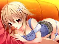 blush censored fellatio game_cg mecha_con! oral panties penis red_eyes skirt tongue underwear