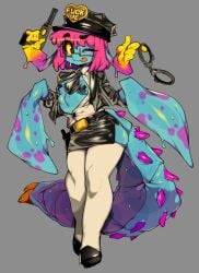 blue_skin cop_uniform cteno ctenophorae head_arms original original_character pink_hair skimpy_clothes slugbox tagme