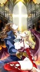 annette_(castlevania) bad_end bat_wings blonde_female blonde_hair blue_eyes breasts breasts_out brown_hair canon_couple castlevania castlevania:_rondo_of_blood castlevania:_symphony_of_the_night castlevania_dracula_x_chronicles church church_interior clothed clothed_male corruption corset demon demon_girl demon_wings elbow_gloves embrace embracing exposed_breasts exposed_nipples fangs gloves heels huge_breasts hugging lace lace-trimmed_legwear lace_trim large_breasts light_skin long_hair mostly_nude mostly_nude_female nipples official_alternate_costume open_clothes red_eyes richter_belmont sharp_teeth stockings succubus succubus_wings thick_thighs thigh_high_heels thigh_highs thigh_socks thighhighs thighs vampire vampire_girl vampire_teeth