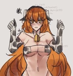cow_ears cow_print cow_print_bikini cowbell ishmael_(limbus_company) limbus_company orange_hair tagme