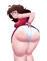 ass ass_focus brown_hair friday_night_funkin girlfriend_(friday_night_funkin) looking_back panties piresu presenting red_dress smiling tagme_(artist) thick_thighs