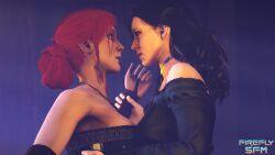 2girls 3d against_table black_hair candle candlelight candles dominant dominant_female drunk drunk_female female female_on_female female_only forced_yuri fully_clothed holding_waist holding_wrist imminent_kiss moonlight night night_sky pressed pressed_against pressing_against pressing_breasts_together questionable_consent red_hair shocked shocked_expression shocked_eyes shocked_face shocked_female surprised surprised_expression the_witcher_(series) the_witcher_3:_wild_hunt triss_merigold wine yennefer yennefer_of_vengerberg yuri