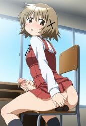 1futa ai_generated ass black_dildo chair clothed clothed_futa dildo dildo_in_ass dildo_riding dildo_sitting dressed futa_focus futa_only futanari hand_on_ass hidamari_sketch intersex masturbation no_panties penis pleasure_face precum school school_uniform schoolgirl sex_toy sitting_on_chair solo yuno_(hidamari_sketch)