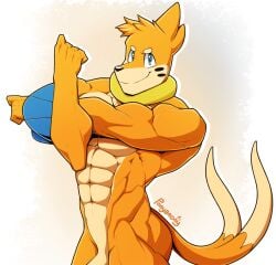 5_fingers abs anthro biceps biped blue_eyes buizel buizelcream clothed clothing collar collar_ring deltoids eyebrows fin fingers forearm_muscles forearms fur generation_4_pokemon genitals grin grinning_at_viewer hair lats_(muscle) looking_at_viewer male male_anthro mammal mostly_nude_anthro mostly_nude_male muscular muscular_anthro muscular_arms muscular_male mustelid nintendo no_underwear nude nude_anthro nude_male obliques orange_body orange_fur orange_hair otter pecs penis penis_base pokemon pokemon_(species) ponyanony roie_(character) smile smiling_at_viewer snout solo topless topless_anthro topless_male triceps