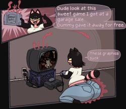 1girls 2025 alpha_channel anthro anthro_female ass ass_bigger_than_head ass_expansion ass_focus ass_growth big_ass big_breasts black_hair black_hair_female bottom_heavy breasts burgerkurger candi_(burgerkurger) chubby chubby_anthro chubby_female clothed clothed_anthro clothed_female comic cursed cursed_item dialogue dialogue_bubble expansion expansion_sequence fat_ass female furry furry_female furry_only gaming ghosts haunted haunted_objects hi_res huge_ass imminent_expansion jeans movement_lines nintendo_64 nintendo_64_cartridge nintendo_64_controller oblivious_to_expansion original pink_body png raccoon raccoon_girl raccoon_humanoid raccoon_tail sharp_teeth sitting sitting_on_floor solo solo_anthro solo_female text thick_thighs thigh_expansion tv two_tone_body wide_hips yellow_sclera