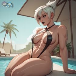 1girls abs ai big_ass bikini dizelxl female female_focus female_only league_of_legends league_of_legends:_wild_rift looking_away riot_games riven short_hair swimsuit thick thick_hips thick_thighs thunder_thighs toned toned_body toned_female white_hair