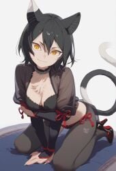 1girls ai_assisted ai_generated breasts cat_ears cat_humanoid cat_tail catgirl choker cleavage collar commentary_request delicious_in_dungeon demens_kippy dungeon_meshi fangs high_heels tail