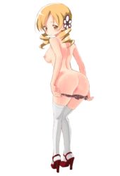 ass back blonde_hair breasts drill_hair female female_only high_heels human legs_together looking_back mahou_shoujo_madoka_magica naked_footwear naked_heels naked_stockings naked_thighhighs nipples nude open_shoes panties panty_pull pussy red_heels red_high_heels shade_(artist) shoes solo stockings thighhighs tomoe_mami transparent_background uncensored underwear undressing white_legwear white_thighhighs yellow_eyes