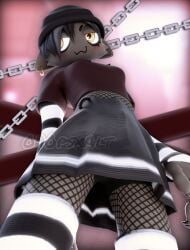 3d 3d_(artwork) anthro black_fur black_hair feline female fishnets fortnite meow_skulls_(fortnite) skirt yellow_eyes